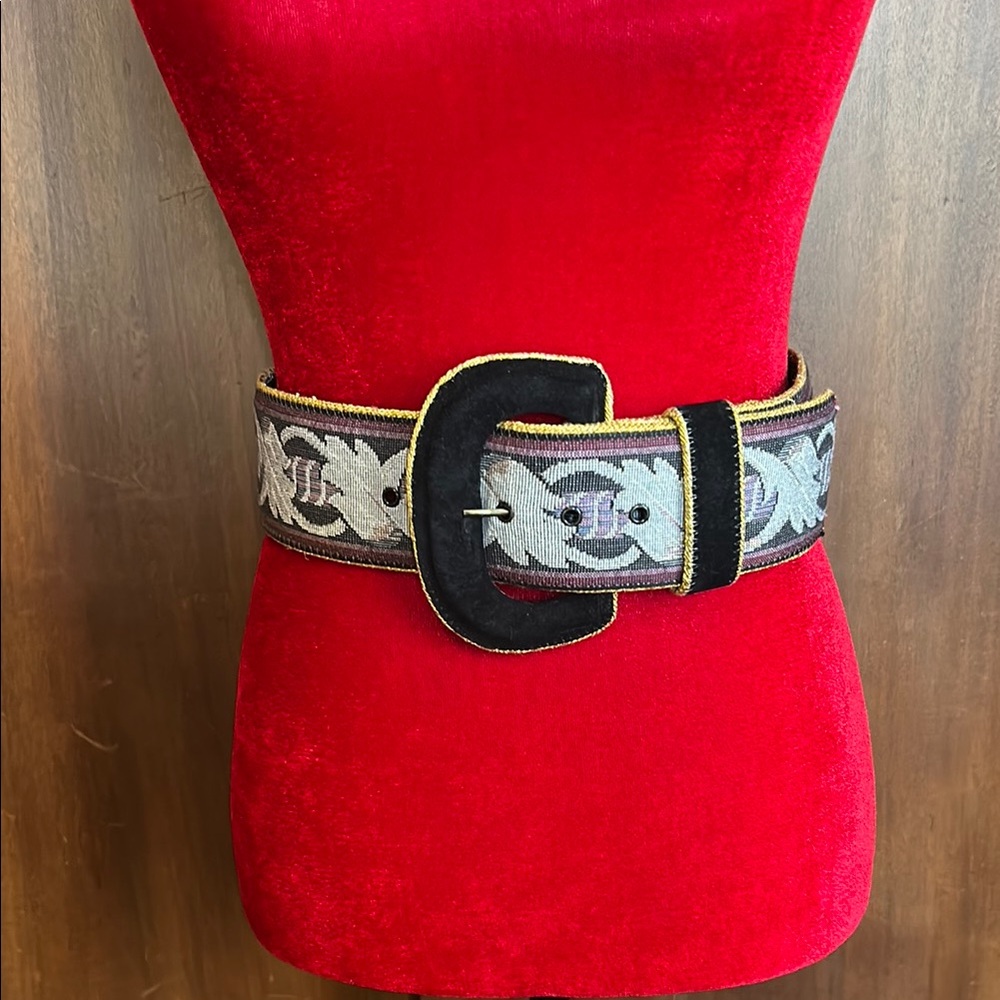 80s Wide Brocade and Suede Belt Sandy Duftler SM
